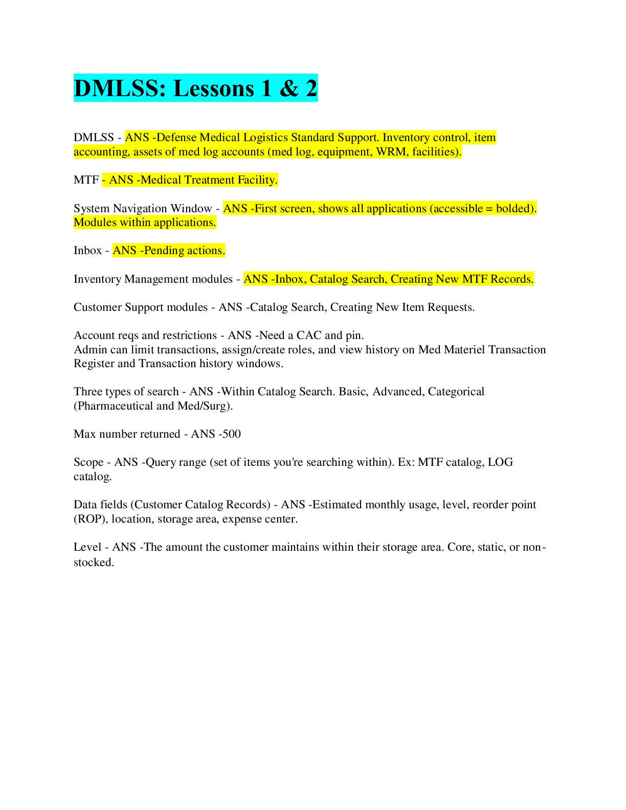 Preview image for DMLSS: Lessons 1 & 2 / 100% Verified